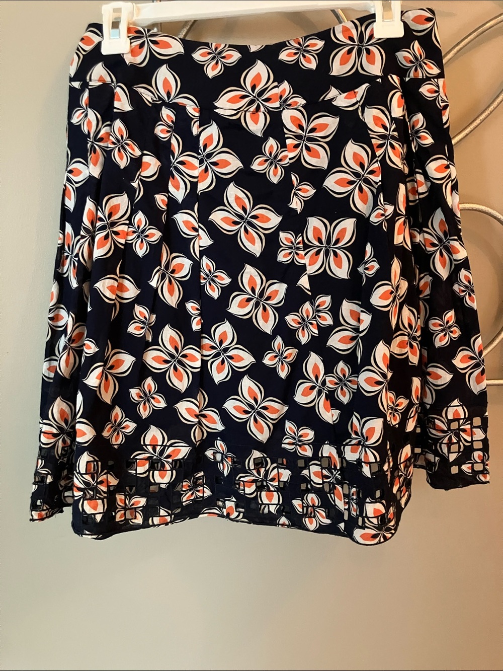 Tommy Hilfiger Navy Floral A-Line Skirt with Orange and White Accents